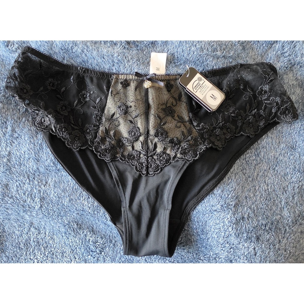 NWT C&A Women Floral Panties Size M Black Lingerie Hipster Brief Underwear